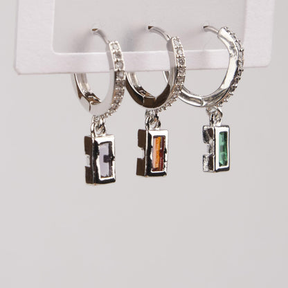 Silver Emerald Hoop Earrings Set Of 6, Minimalist And Timeless Jewelry For Women, Hypoallergenic Brass Elegance