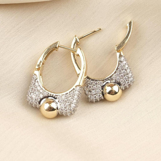 Gold Plated Silver Stud Earrings with Mini Diamond Detailing, Classic Hoop Design, Art Deco Style, Luxury Look, Hypoallergenic and Timeless