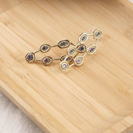Colorful Baguette Hoop Earrings For Women, Multi Stone Gold Plated Drop Earrings, Vibrant Bold Statement Jewelry Gift Idea