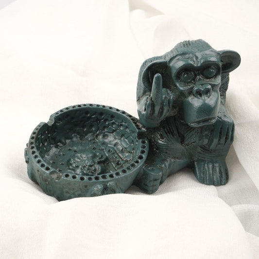 Big Middle Finger Monkey Ashtray |  Mythic Funky Outdoor Ashtray Lid Gift – 15x9cm Handmade HEAVY ITEM 1LBS