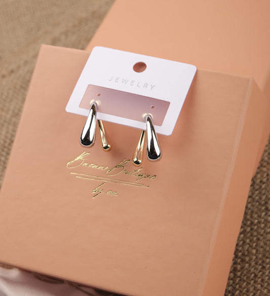 Gold And Silver Abstract Lava Earrings, Drip-Shaped Modern Hoops, Fluid Art-Inspired Design For Bold Women In Brass