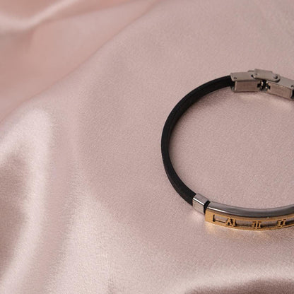 Leather Detailed Gold Roman Numerals Bracelet for Men & 22 cm, Elegant Design, Sleek Modern Look | Durable Jewelry for Him | Great Gift Idea