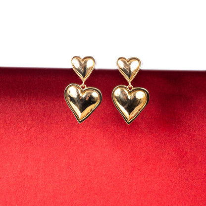 Heart Earrings with 925 Sterling Silver, 24K Gold Plated, Modern Love-Themed Jewelry for Women, Gift for Her, Romantic Gift, Gold Hoops