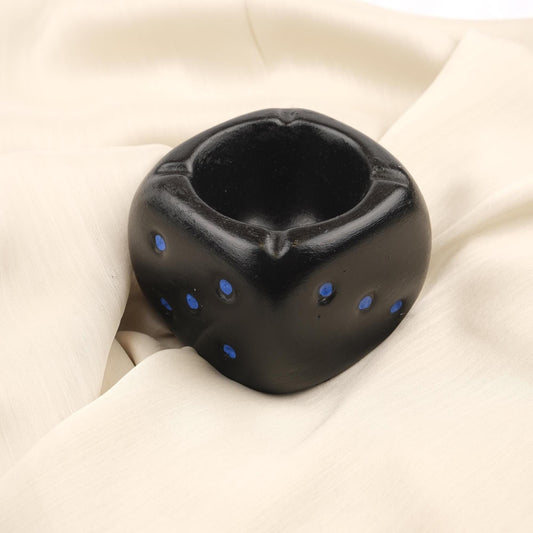 Black Dice Ashtray with Blue Dots, Casino Style Smoking Tray, Funky Handmade Cube Decor for Game Nights  Unique Gift Idea