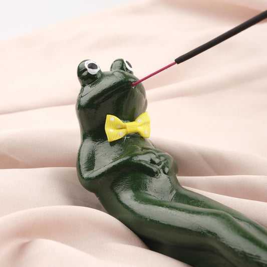 Exotic Green Resting Frog Incense Stick Holder, Unique Meditation Accessories | Authentic Decor, Free Incense Stick Included