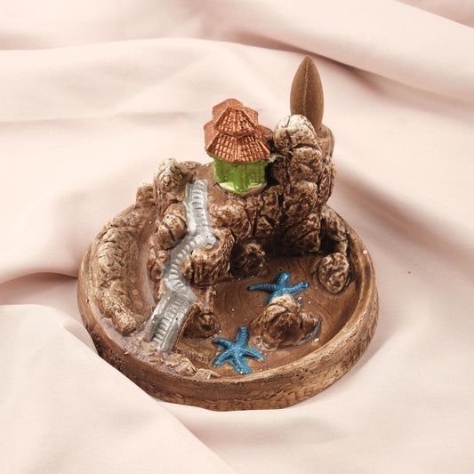 Castle & Beach Backflow Incense Burner in Unique Style , Yoga Lovers' Accessories, Backflow Incense Holder with Starfish and River