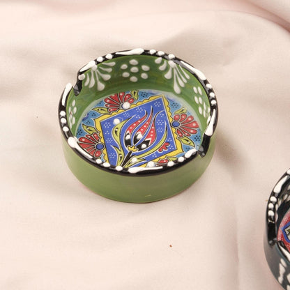 Buy1 Get1 | Handmade, Antique Looking Vintage Style Ashtray in Green & Navy Blue with Istanbul Writing