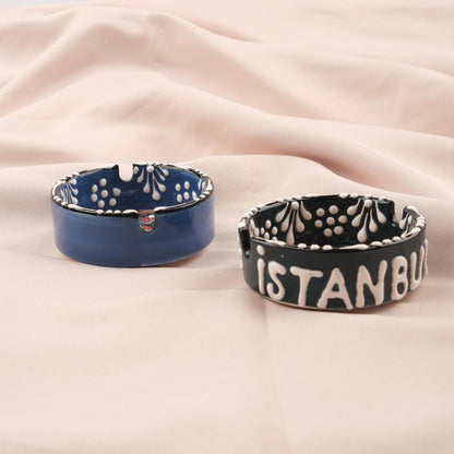 Buy1 Get1 | Handmade, Antique Looking Vintage Style Ashtray in Black & Blue with Istanbul Handwriting