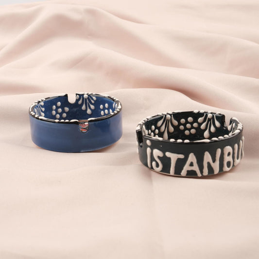 Buy1 Get1 | Handmade, Antique Looking Vintage Style Ashtray in Black & Blue with Istanbul Handwriting