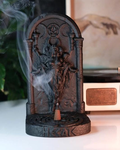 Handcrafted Hecate Cone Incense Burner, Triple Moon Goddess Altar Decor, & Ritual Mythical Tool for Meditation and Spiritual Awareness