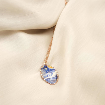 Vincent van Gogh "The Starry Night" Necklace in Pure Copper, Artistic Pendant &| Handmade Antique Looking Vintage Style Gift, Art Lovers