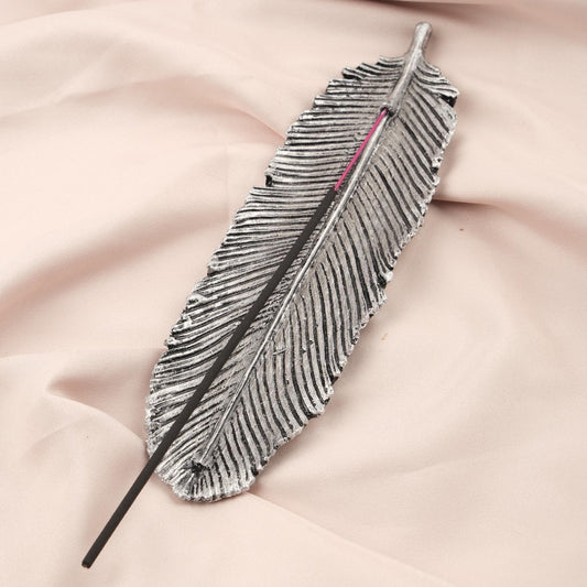 Silver Feather Incense Stick Holder, Aromatherapy Accessories for Meditation Lovers, Unique Yoga Gift | Smoke Lid & Incense Stick Burner