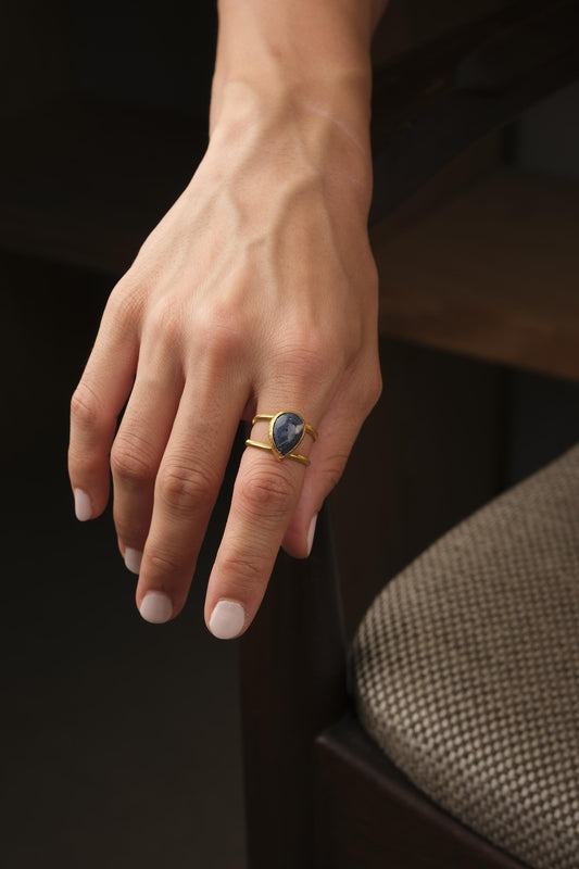 Stone of Wisdom & Logic | Handmade Sodalite Ring, Antique Looking And Vintage Style Adjustable Ring, Gemstone Artistic Diamond Ring Gift
