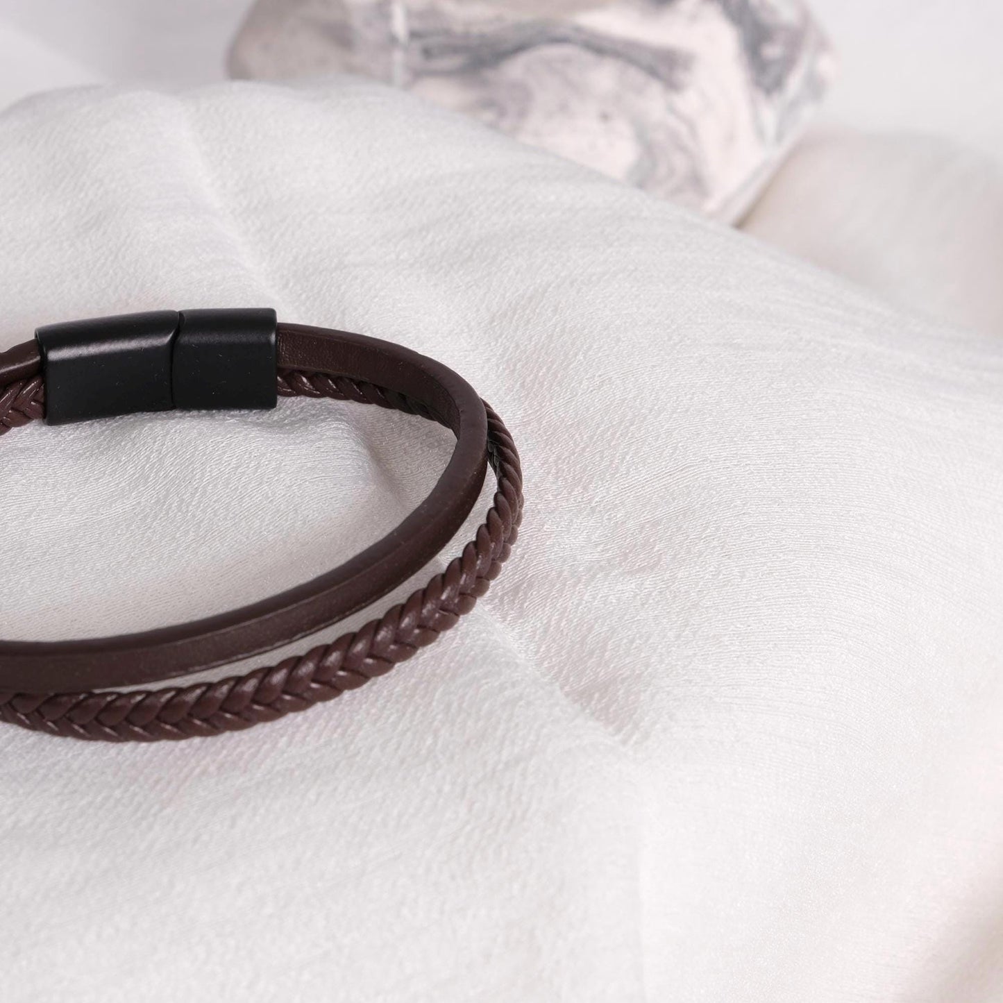 Brown Minimal Leather Men's Bracelet Double Layered Genuine Leather 22cm Adjustable Wristband Minimalist Fashion Jewelry for Him Gift