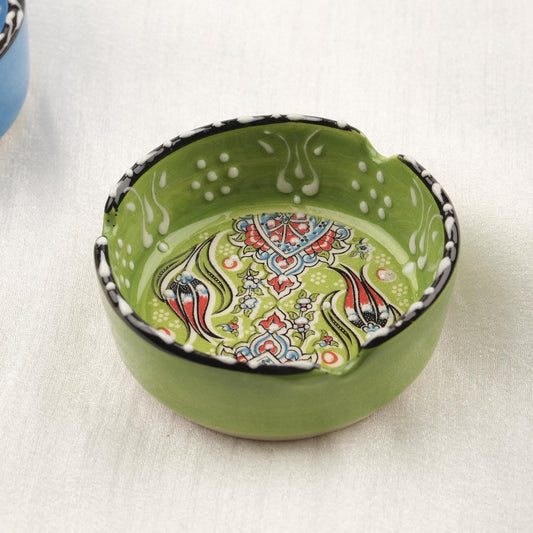 Buy1 Get1 | Green & Blue Ceramic Ashtray Set with Vintage Lids, Handmade Small Smoking Trays, Elegant Antique Style Decorative Ashtrays
