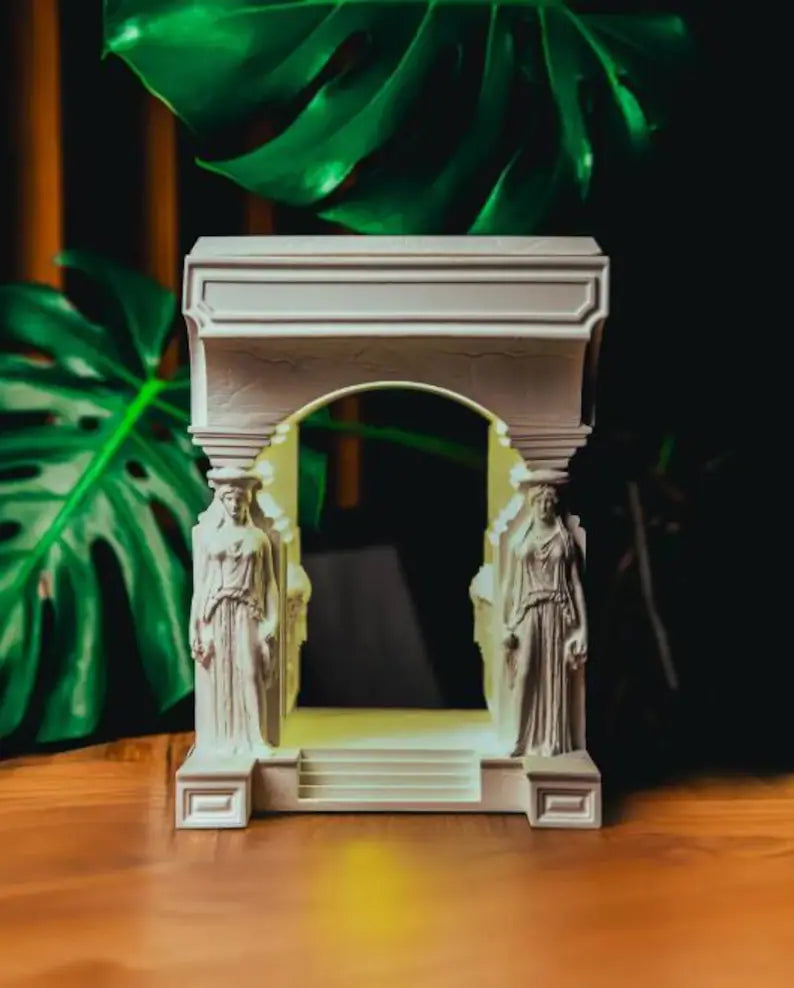 Karyatid Column Lamp with Medusa Details & Creation of Adam Prints and Sandro Boticelli