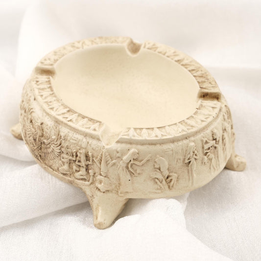 White Egyptian Ancestors Ashtray  Art Deco Mythic Smoking Accessories Gift, Vintage Style Cigarette Holder for History Lovers WEIGHS 1LB