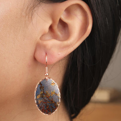 Vincent van Gogh “Almond Blossoms” Dangle Earrings in Pure Copper, Artistic Design | Handmade Vintage Style, Antique Looking Gift