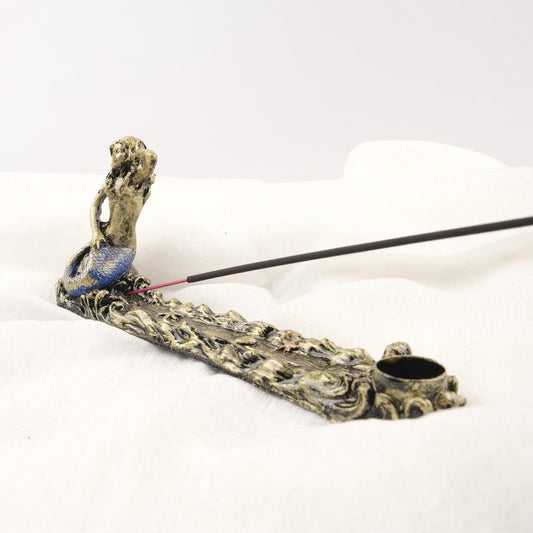 Starfish Mermaid At The Beach Incense Stick and Palo Santo Holder, Blue Gold and Pearl Beach Vibes | 22x4x10cm Authentic Ash Catcher