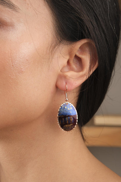 Vincent van Gogh “Starry Night Over the Rhône” Dangle Earrings in Pure Copper, Artistic Design, Handmade Vintage Style, Antique Looking Gift