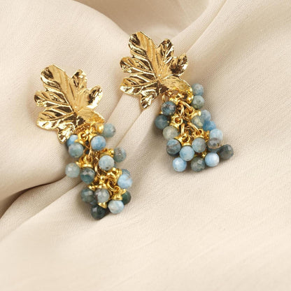 Handmade Apatite Grape Stud Earrings, March Birthstone, Elegant & Fruit-Inspired Jewelry, Antique Looking Statement Design Gift for Her