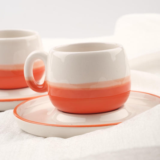 Buy1 Get1 Espresso Cup With Plate Set | 4 Pcs Orange & Unique Ceramic Espresso Coffee Gift Set | 6x6x5cm , Authentic Gift for Coffee Lovers