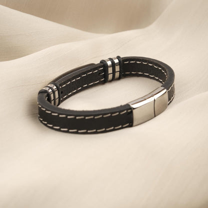 Handmade Tiger’s Eye and Ox Leather Men’s Bracelet, Bold and Classy Design with Titanium Lock, Natural Gemstone Jewelry | 22 cm (8.66 in)