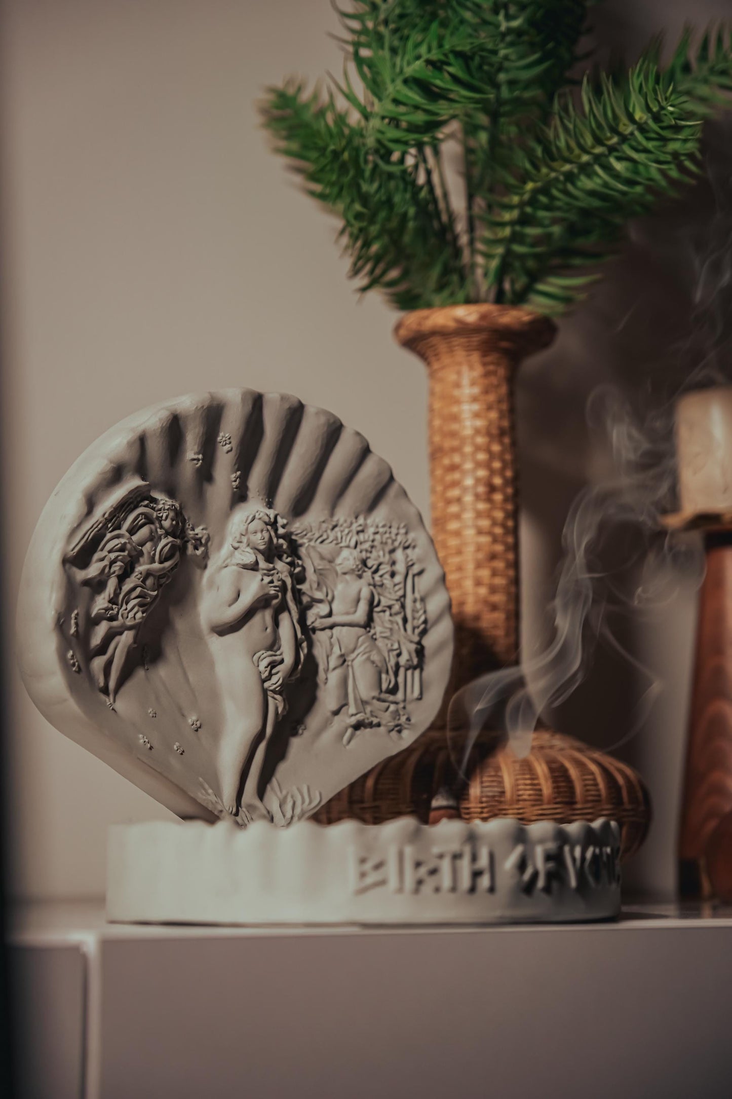 Birth of Venus Cone Incense Burner with Candle Holder, Mythological Concrete Decor for Aromatherapy, Ritual, and Romantic Spiritual Ambience