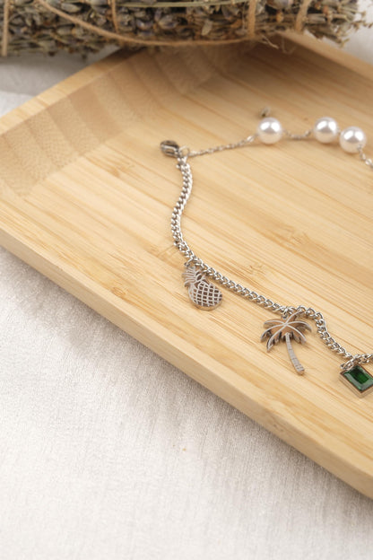 Exotic Bracelet for Summer | Pineapple, Pearl, Palm & Emerald Charm Jewelry