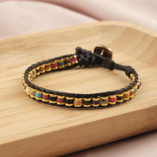 Multi-Gemstone Power Bracelet for Men, Hematite Beaded Leather Wristband, Healing Energy Gift, 21cm / 8.26in Titanium Lock