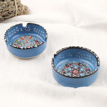 Buy1 Get1 | Handmade Light Blue Ceramic Ashtray with Vintage Lid Design, Small Antique Style Smoking Accessory Cigar Ash Tray, Cigarette Lid