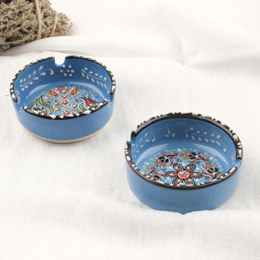Buy1 Get1 | Handmade Light Blue Ceramic Ashtray with Vintage Lid Design, Small Antique Style Smoking Accessory Cigar Ash Tray, Cigarette Lid
