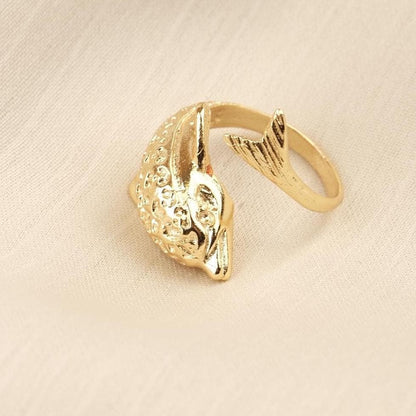 Handmade Dolphin Antique Looking Vintage Style Adjustable Ring, Gold Plated Dolphin Design, Playful Ocean Inspired Animal Statement Jewelry