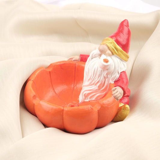 Red Gnome Ashtray with Pumpkin Bowl, Whimsical Santa Elf Smoking Tray, Handmade Fantasy Gift for Smokers  Fun Decor, 11x14x11cm