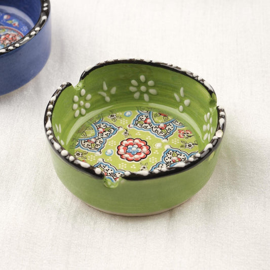 Buy1 Get1 | Green & Blue Ceramic Ashtray with Vintage Lid, Handmade Antique-Inspired Smoking Tray, Small Decorative Ashtray Gift for Home