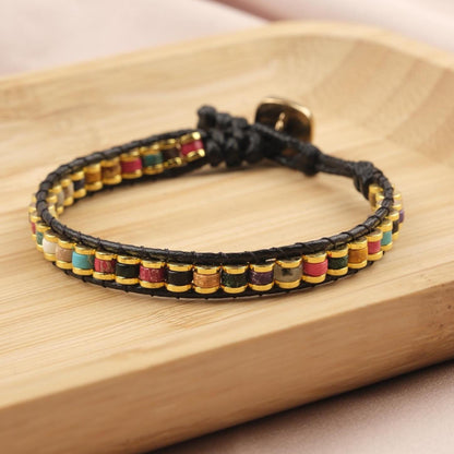 Multi-Gemstone Power Bracelet for Men, Hematite Beaded Leather Wristband, Healing Energy Gift, 21cm / 8.26in Titanium Lock