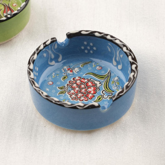 Buy1 Get1 | Green & Blue Ceramic Ashtray Set with Vintage Lids, Handmade Small Smoking Trays, Elegant Antique Style Decorative Ashtray Gifts