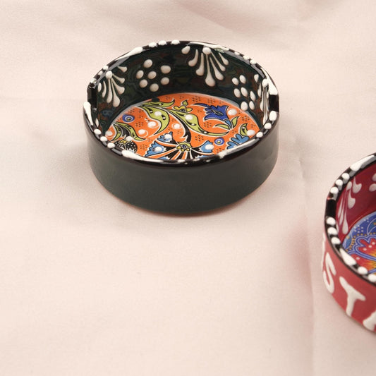 Buy1 Get1 | Handmade, Antique Looking Vintage Style Ashtray in Unique Black & Red with Istanbul Writing