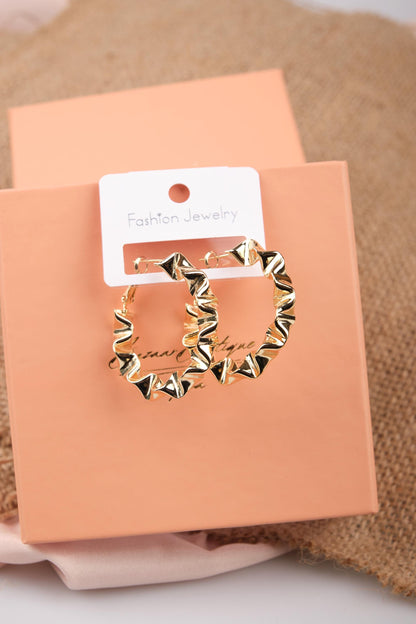 Gold Sculpted Abstract Art Hoop Earrings For Women, Unique Hypoallergenic Jewelry, Bold Fashion Made In Brass