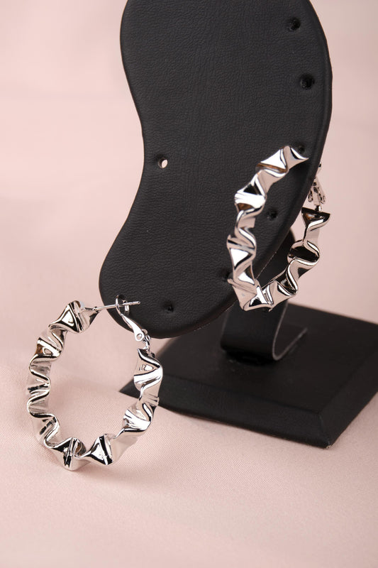 Silver Sculpted Art Hoop Earrings, Bold And Unique Hypoallergenic Jewelry For Women, Inspired By Movement, Made In Brass
