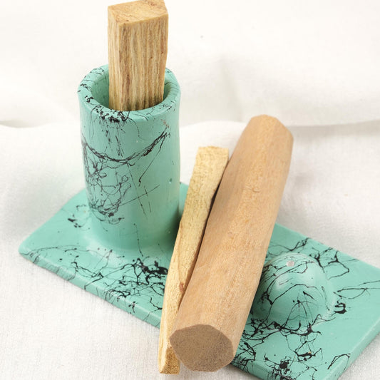 Gray And Black Epoxy Marble Design Palo Santo Holder | Ash Catcher Plate For Cleansing Or Smudge | 13x7x8cm