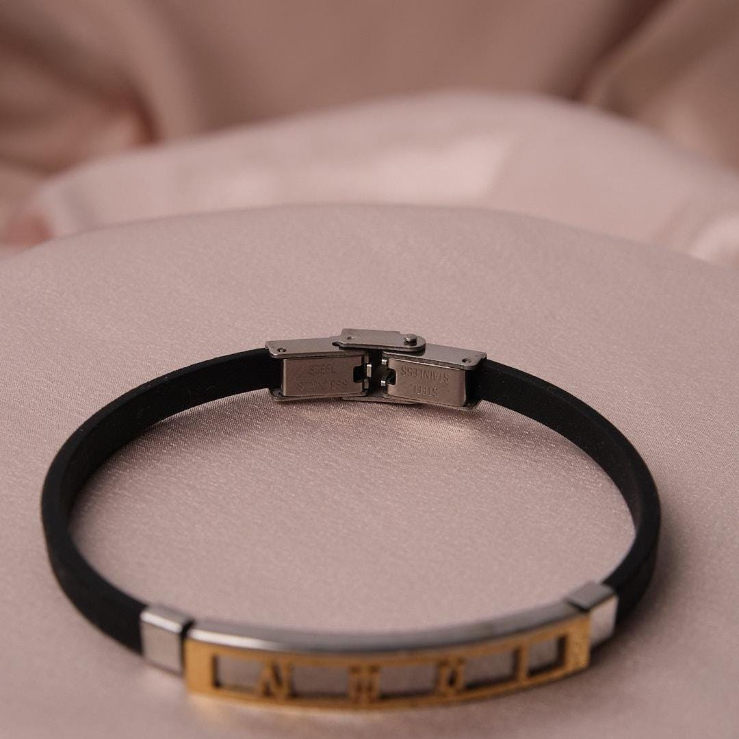Leather Detailed Gold Roman Numerals Bracelet for Men & 22 cm, Elegant Design, Sleek Modern Look | Durable Jewelry for Him | Great Gift Idea