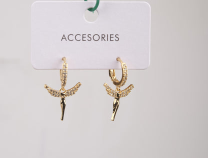 Gold Fairy Angel Hoop Earrings, Radiant And Spiritual Jewelry For Women, Gentle Minimal Charm Made In Brass