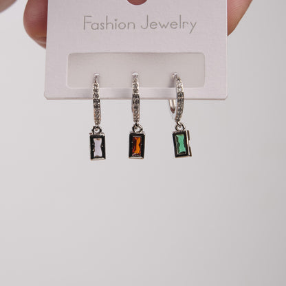 Silver Emerald Hoop Earrings Set Of 6, Minimalist And Timeless Jewelry For Women, Hypoallergenic Brass Elegance