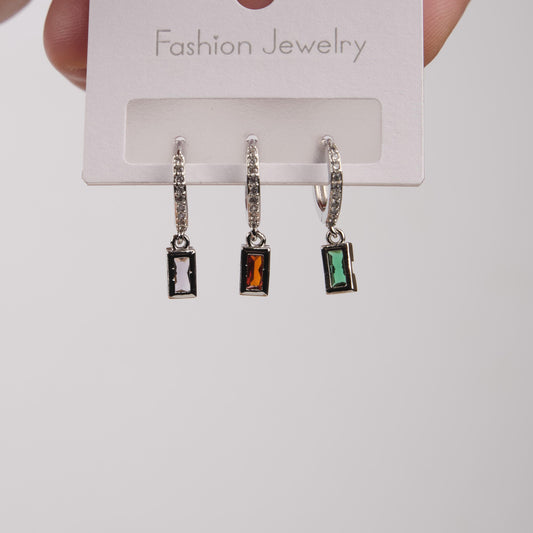 Silver Emerald Hoop Earrings Set Of 6, Minimalist And Timeless Jewelry For Women, Hypoallergenic Brass Elegance