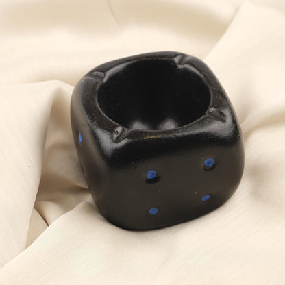 Black Dice Ashtray with Blue Dots, Casino Style Smoking Tray, Funky Handmade Cube Decor for Game Nights  Unique Gift Idea
