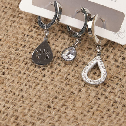 Silver Eye, Drop And Diamond Earrings Set Of 6, Refined Hypoallergenic Jewelry For Women, Symbolic Minimalism In Brass
