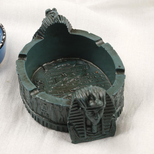 Buy1 Get1 | Blue Ceramic Ashtray & Ancient Pharaoh Style Green Vintage Ashtray, Handmade Decorative Smoking Trays, Unique Home Gifts