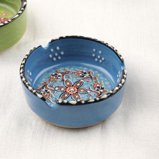 Buy1 Get1 | Green & Blue Ceramic Ashtray with Vintage Lid, Handmade Small Smoking Tray, Antique Style Decorative Ashtray Gift for Home