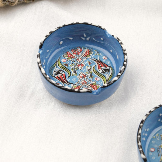 Buy1 Get1 | Blue Ceramic Ashtray Set with Vintage Lids, Handmade Small Smoking Trays, Classic Antique Style Decorative Ashtray Gifts